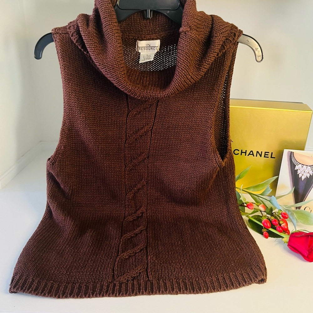 Chocolate Brown Turtleneck Sleeveless Sweater